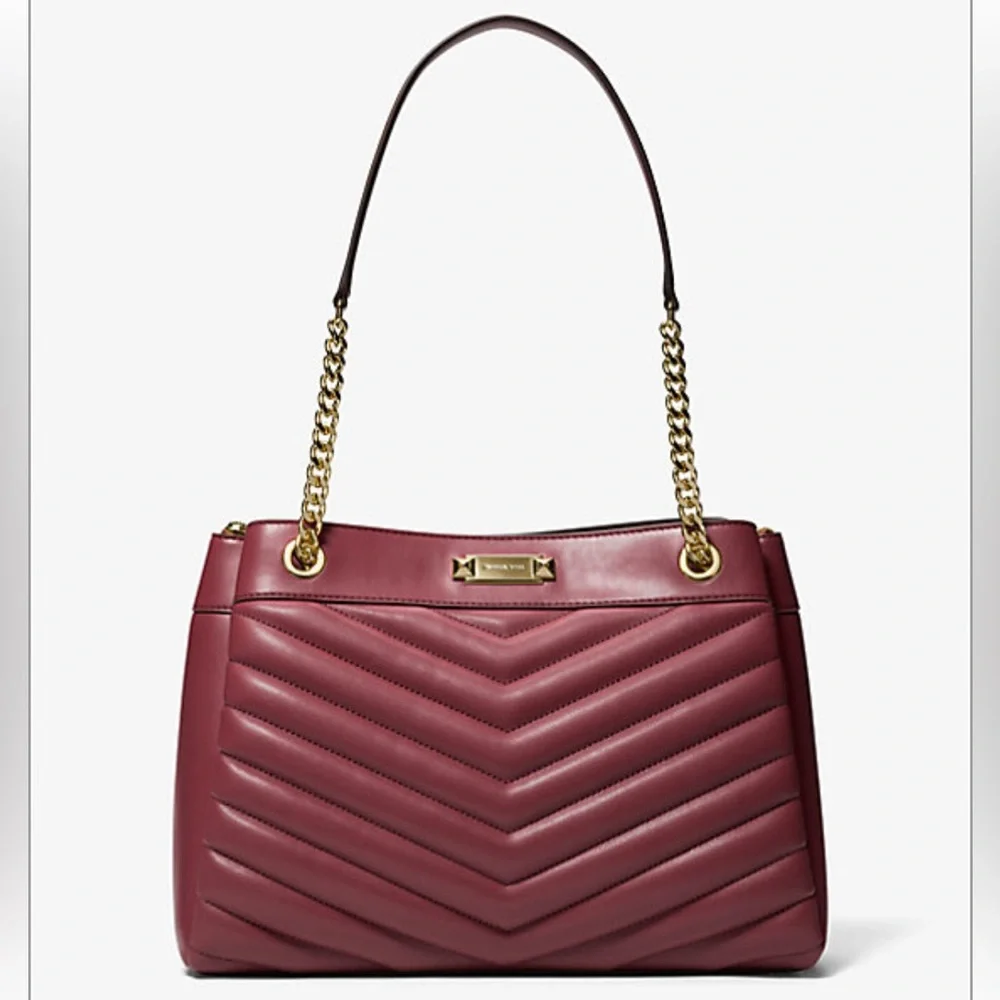 NWT MICHAEL KORS Whitney Medium Quilted Tote Bag Burgundy